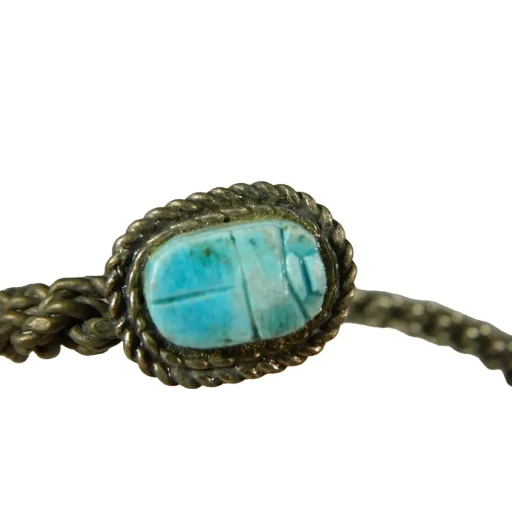 Vintage Sterling Silver Egyptian Scarab Beetle Arm Band Cuff